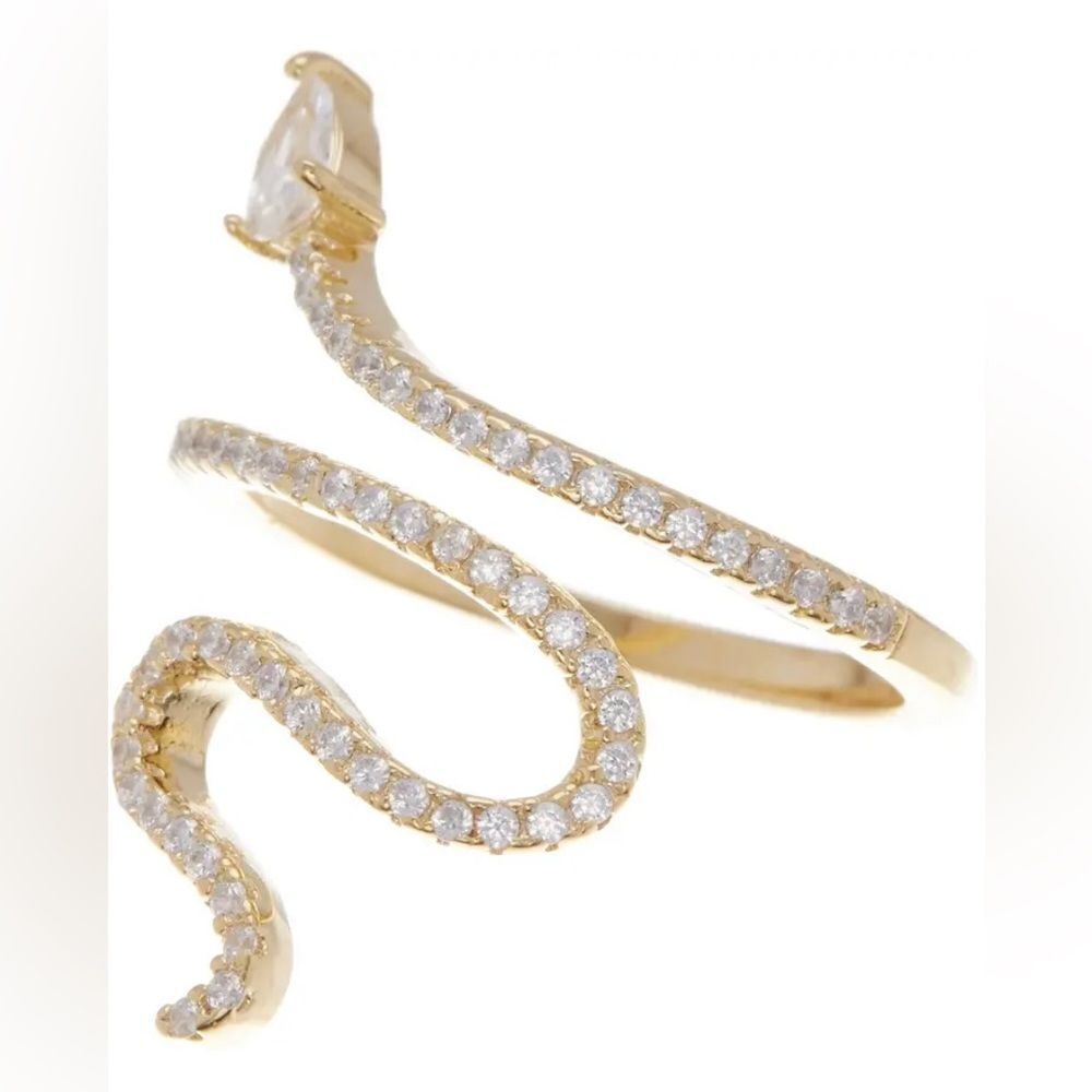 14K GOLD Plated Swarovski Crystal Accented Winding Snake Ring Size 8